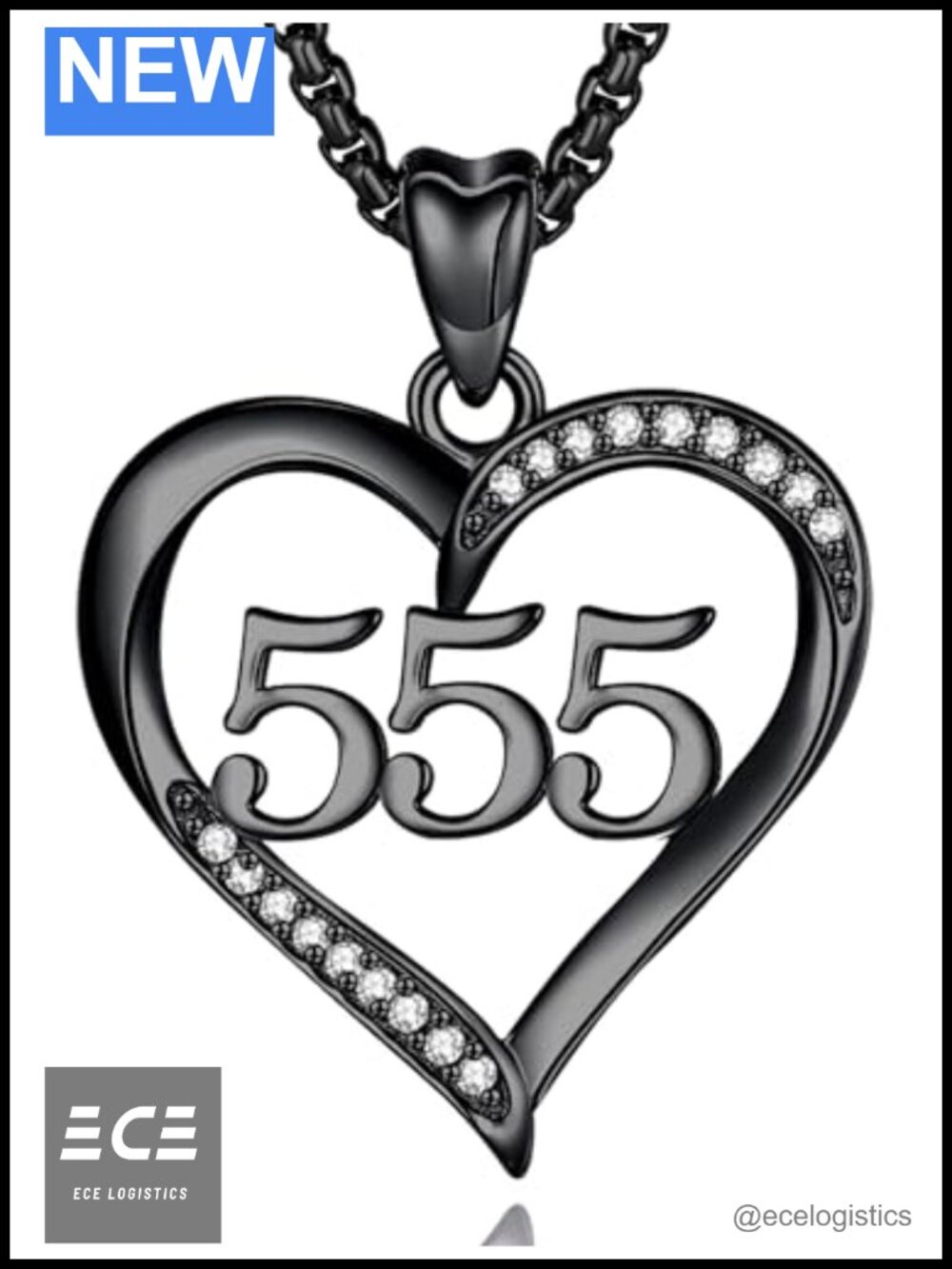 Sterling Silver 555 Angel Number Necklace Heart Pendant Cubic Zirconia Y2K